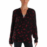 40ur Dreamers Women Medium Bishop Sleeves Floral Print Top Black M