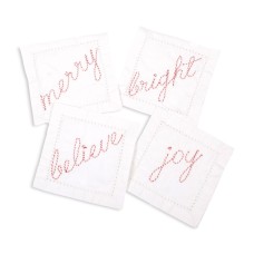 8 Oak Lane Cotton Embroidered Candy Cane Cocktail Napkins, Set of 4, White