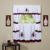Achim Cabernet Embellished Window Curtain Cottage Set 58 x 36 Burgundy