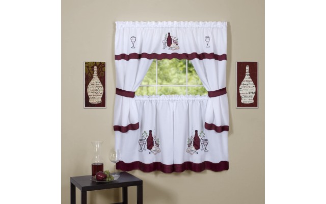  Cabernet Embellished Window Curtain Cottage Set 58 x 36 Burgundy
