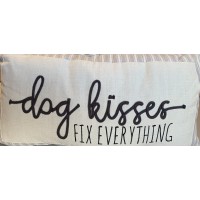 Adopt Me “Dog Kisses Fix Everything Embroidered Lumbar Accent Pillow, 14 X 24, Gray/Creme