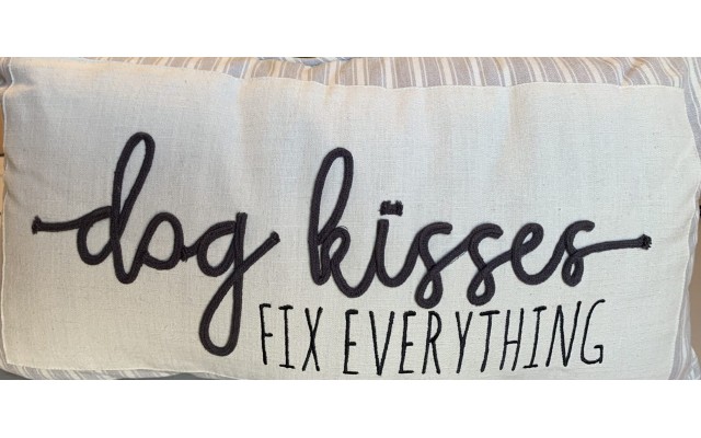 Adopt Me “Dog Kisses Fix Everything Embroidered Lumbar Accent Pillow, 14 X 24, Gray/Creme