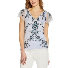 Adrianna Papell Embellished Flutter-Sleeve Top, Blue, 2