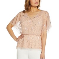 Adrianna Papell Embellished V-Neck Blouse, Light Pink/4