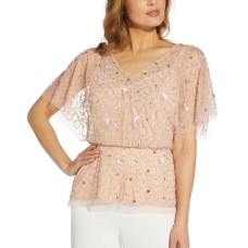 Adrianna Papell Embellished V-Neck Blouse, Light Pink/4