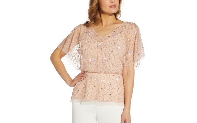  Embellished V-Neck Blouse, Light Pink/4