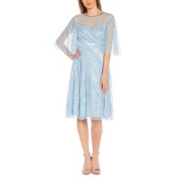 Adrianna Papell Women’s Beaded Flutter-Sleeve Dress, Elegant Sky, 10