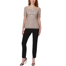 Adrianna Papell Womens Beaded Off-The-Shoulder Top, Light Beige/8