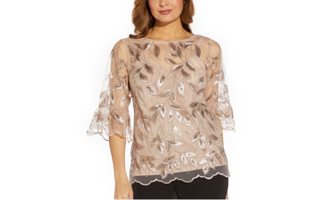  Womens Bell Sleeve Top, Beige/12