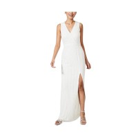 Adrianna Papell Womens Embellished V-Neck Gown Dress, White,2