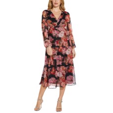 Adrianna Papell Women’s Plus Size Metallic Chiffon Tiered Dress, Multicolor, 16