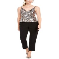 Adrianna Papell Women’s Plus Size Sequin Jumpsuit, Beige/Black, 16