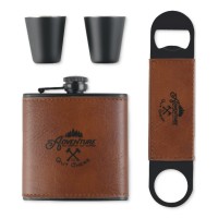 Adventure Men’s Deluxe Flask & Bottle Opener Gift Set, Brown