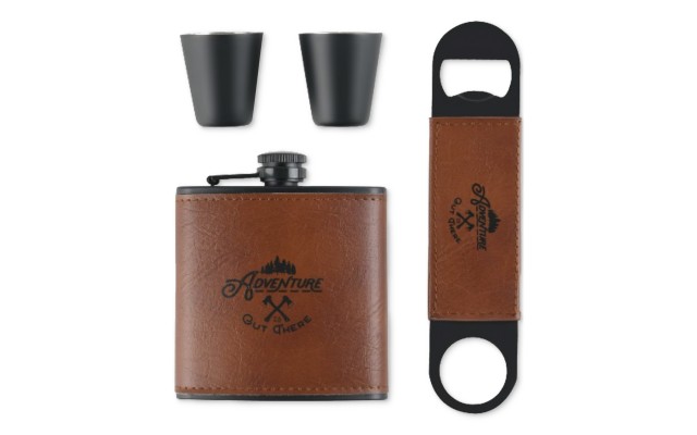  Men’s Deluxe Flask & Bottle Opener Gift Set, Brown