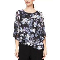 Alex Evenings Women’s Asymmetrical Triple-Tiered Top, Black/Purple, Small