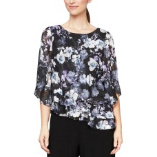 Alex Evenings Women’s Asymmetrical Triple-Tiered Top, Black/Purple, Small