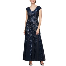 Alex Evenings Women’s Petite Sequined Gown Dress, Navy, 8P