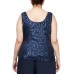 Womens Plus Size Cascade Ruffle Jacket & Sequinned Tank Top Set, Navy/1X