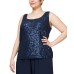  Womens Plus Size Cascade Ruffle Jacket & Sequinned Tank Top Set, Navy/1X