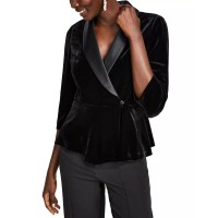 Alex Evenings Women’s Satin-Collar Velvet Peplum Top, Black, Medium