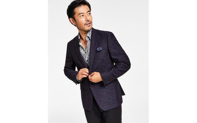  Men s Slim-Fit Jacquard Blazer Jacket, Navy, 36R