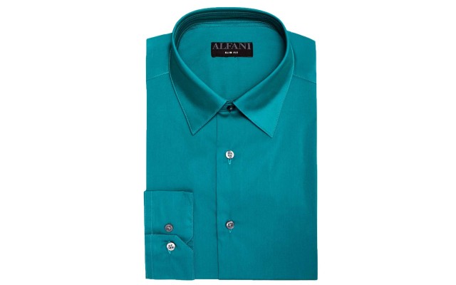  Men’s Slim-Fit Stretch Performance Dress Shirts, Green, 17-17.5 36-37