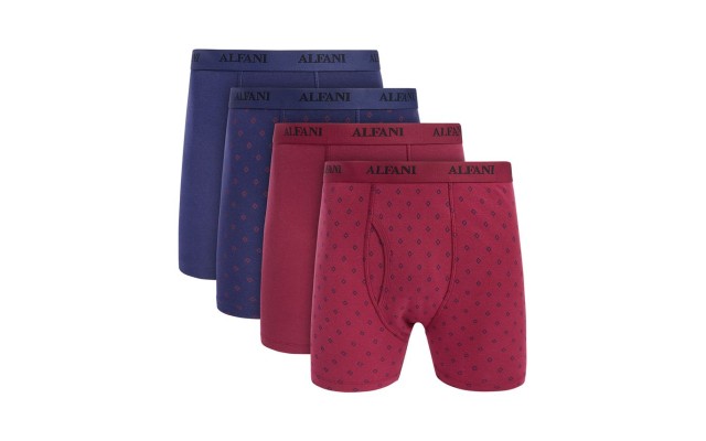  Men’s 4-pk. Dot & Solid Boxer Briefs, Blue/Red, Small