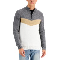 Alfani Men’s Chevron Quarter-Zip Sweater, Winter Ivory, Medium