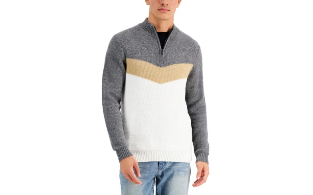  Men’s Chevron Quarter-Zip Sweater, Winter Ivory, Medium