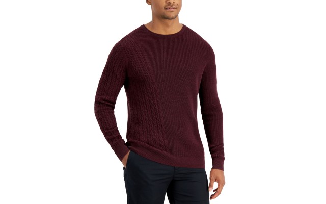  Men’s Geo-Stich Sweater, Burgundy, XX-Large