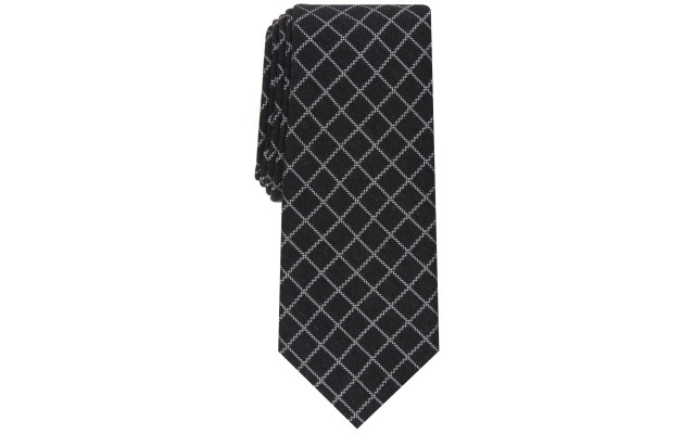  Men’s Mair Grid Silk Blend Slim Tie, Black