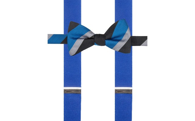  Men’s Mars Stripe Bow Tie & Suspender Set, Blue