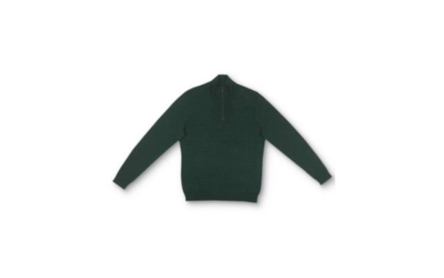  Men’s Quarter-Zip Ribbed Placket Sweater, Green, X-Large