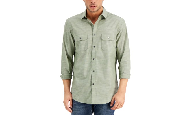  Men’s Regular-Fit Solid Shirt, Olivine, Small