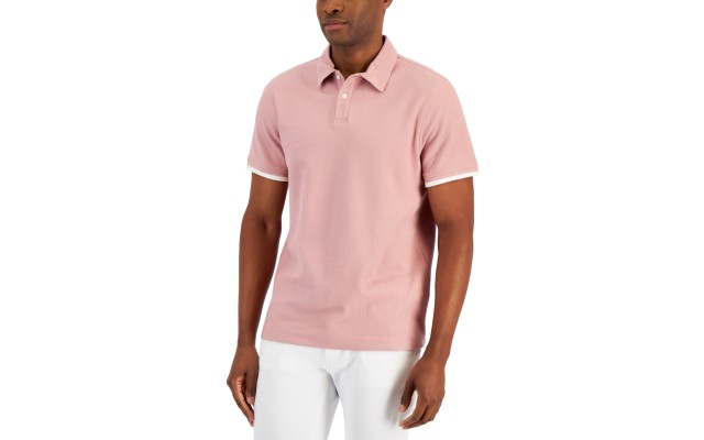  Men’s Regular-Fit Tipped Polo Shirt, Pink, Large