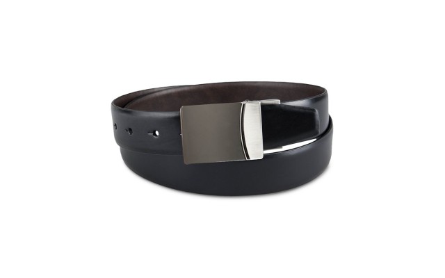  Men’s Reversible Two-Way Plaque Belt, Black/Brown, Large(38-40)