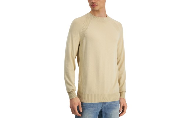  Men’s Ribbed Raglan Sweater, Beige/XL