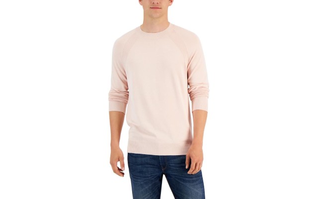  Men’s Ribbed Raglan Sweater, Pink, Large