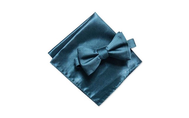  Men’s Satin Cocktail Party Bow Ties & Pocket Square Sets, Teal