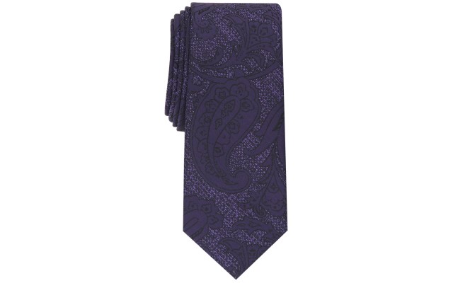  Men’s Shearn Paisley Silk Blend Textured Slim Tie,Purple