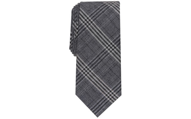  Men’s Slim Plaid Tie, Black