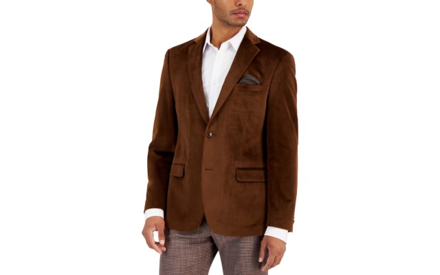  Men’s Slim-Fit Solid Velvet Sport Coats, Brown, 44S