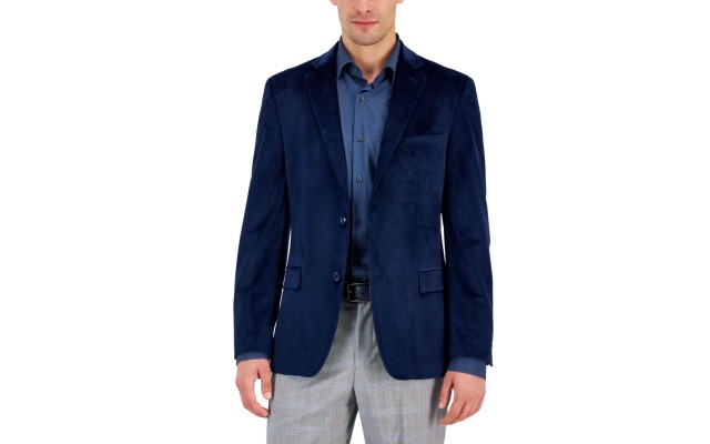  Men’s Slim-Fit Solid Velvet Sport Coats, Navy, 42R