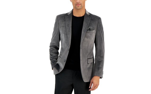  Men’s Slim-Fit Solid Velvet Sport Coats,Grey, 42S
