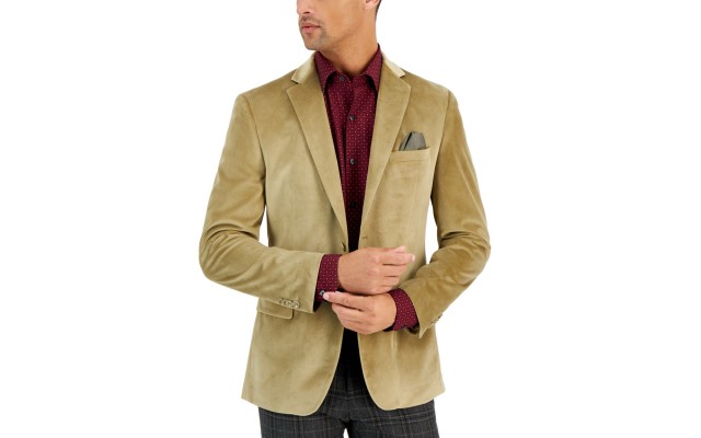 Men’s Slim-Fit Solid Velvet Sport Coats,Tan,38S
