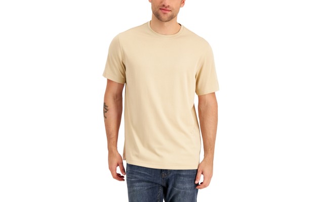  Men’s Solid Supima Blend Crewneck T-Shirt, Beige, X-Large