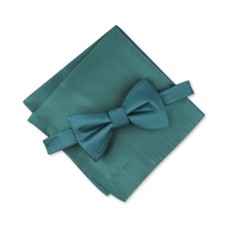 Alfani Men’s Solid Texture Pocket Square and Bowtie, Hunter