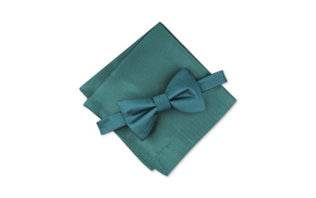 Men’s Solid Texture Pocket Square and Bowtie, Hunter