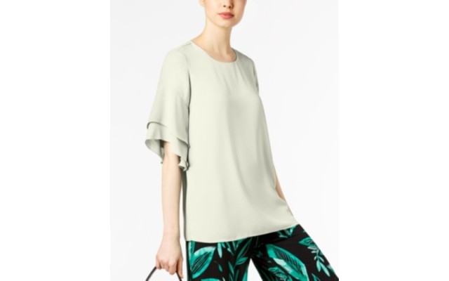  Ruffled Dolman Sleeve Blouse (Cream, L)