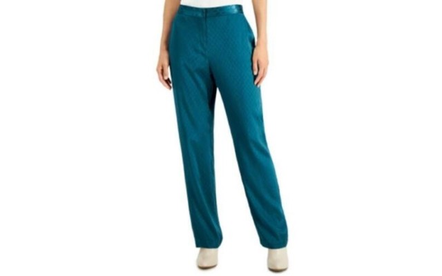  Womens Jacquard Print Casual Trouser Pants, Teal, 2